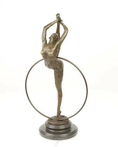 9973326-dss Bronze Figur Skulptur Varieté Tänzerin mit Hula Hoop 20x13x39cm