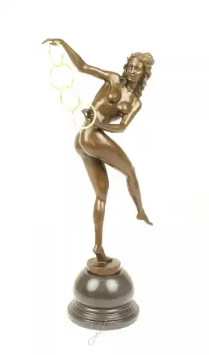 9973300-dss Große Bronze Skulptur Weiblicher Akt mit Ringen Tänzerin 14x24x54cm