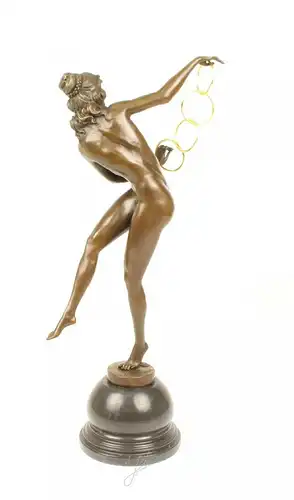 9973300-dss Große Bronze Skulptur Weiblicher Akt mit Ringen Tänzerin 14x24x54cm