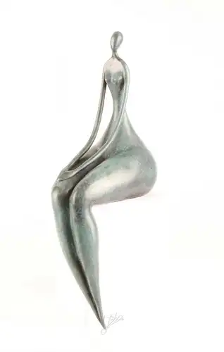 9973383-ds Moderne Bronze Skulptur sitzender Akt Dame 14x44cm