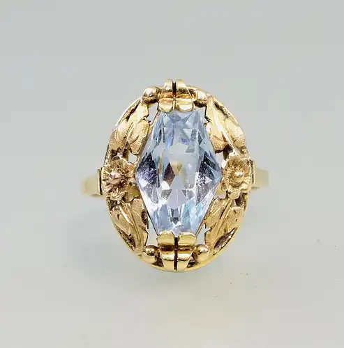 8525033 585er Gold Blautopas-Ring alt Handarbeit