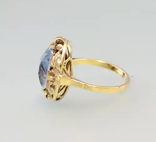 8525033 585er Gold Blautopas-Ring alt Handarbeit