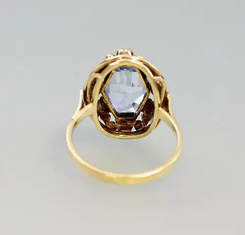 8525033 585er Gold Blautopas-Ring alt Handarbeit