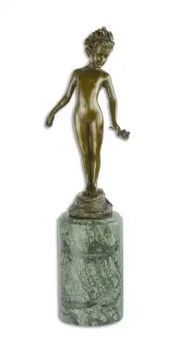 9973618-dss Bronze Figur Skulptur Akt Mädchen mit Rose 7x9x31cm