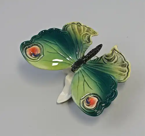 9959543 Porzellan Figur Schmetterling grün auf Blattsockel Ens 11x8x6cm