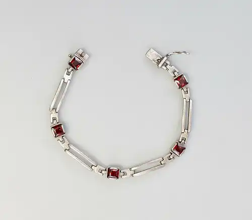 9926557 925er Silber Armband Art deco mit roten Steinen L19cm