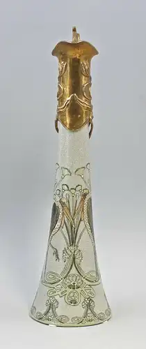 9937560-dss Bronze Keramik Weinkanne Jugendstil Kranich Marabu H40cm