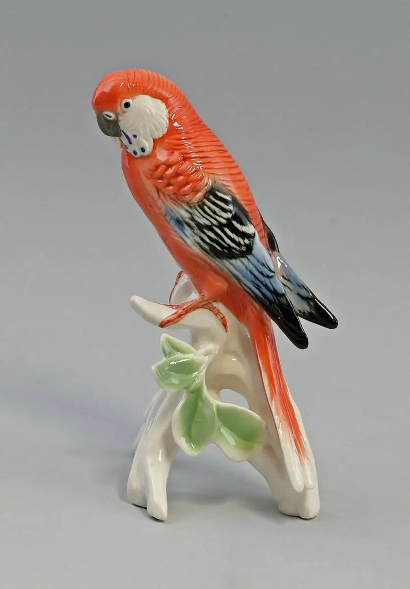 9959531 Porzellan Figur Wellensittich rot Vogel Ens H17cm 0