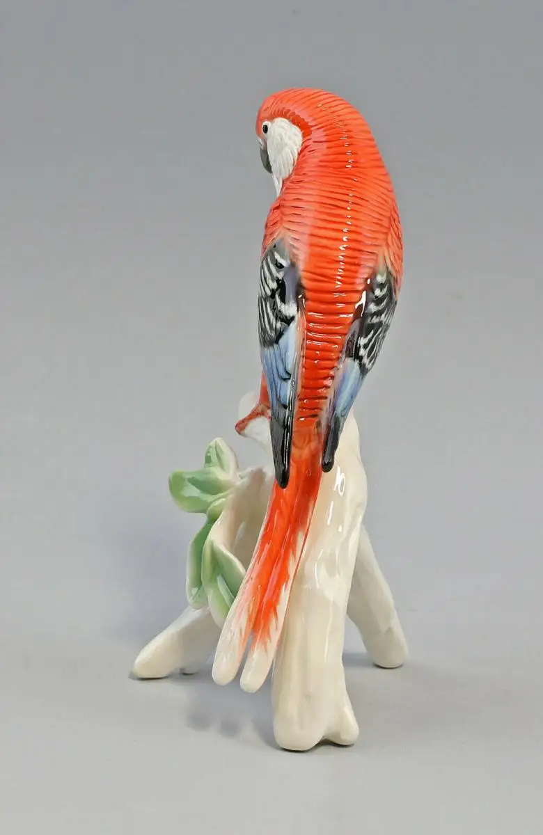 9959531 Porzellan Figur Wellensittich rot Vogel Ens H17cm 1