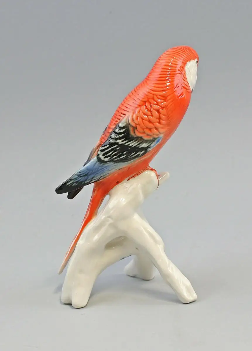 9959531 Porzellan Figur Wellensittich rot Vogel Ens H17cm 2