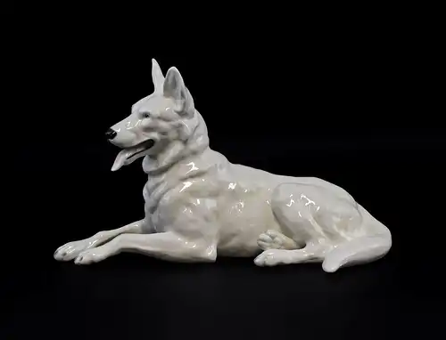   Ens Porzellan Figur Deutscher weißer Schäferhund Hund 18x30cm