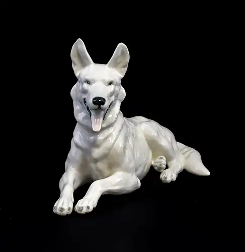   Ens Porzellan Figur Deutscher weißer Schäferhund Hund 18x30cm