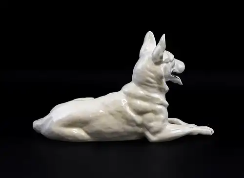  Ens Porzellan Figur Deutscher weißer Schäferhund Hund 18x30cm
