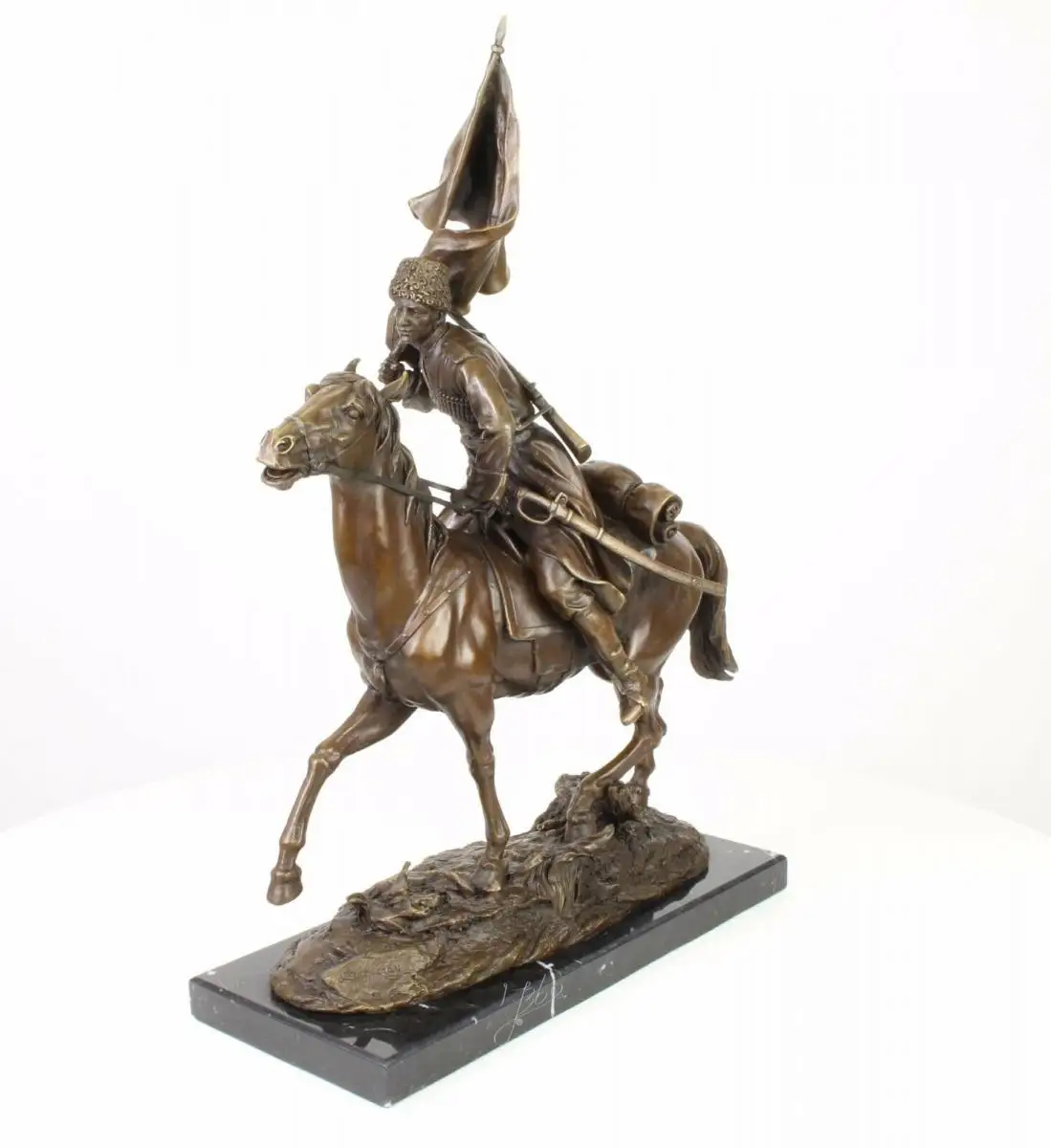 9973385-dssp Bronze Skulptur Reiter Kosake auf Pferd 25x50x63cm 0