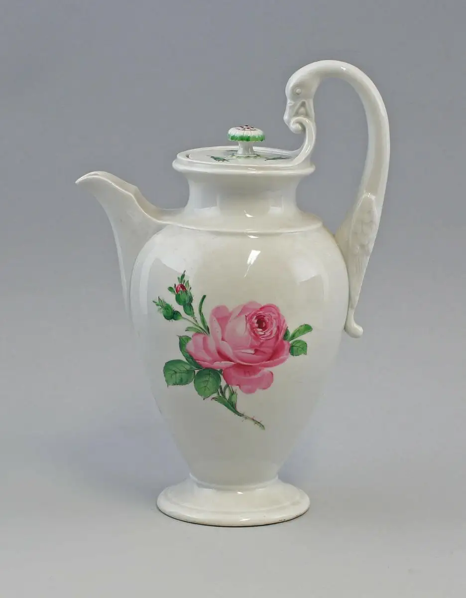 8340111 Kaffee-Kanne Meissner Rose Schwanenhenkel 1.H.19.Jh. Meissen 0