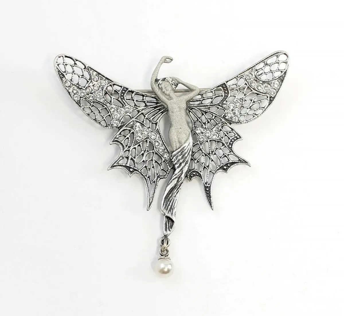9901566 925er Silber Jugendstil Brosche Schmetterling-Frau Swarovski-Steine H6cm 0