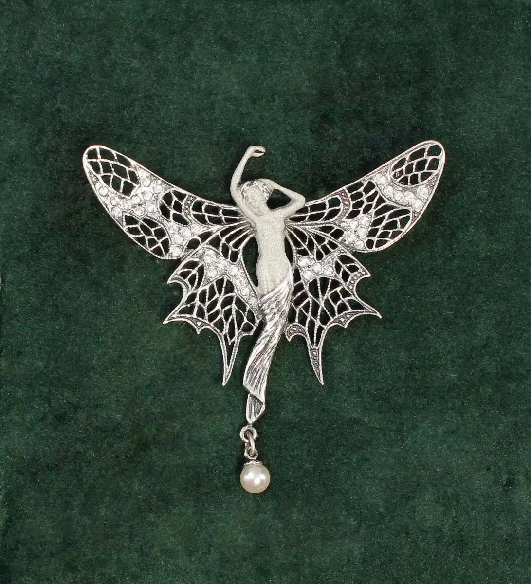 9901566 925er Silber Jugendstil Brosche Schmetterling-Frau Swarovski-Steine H6cm 1