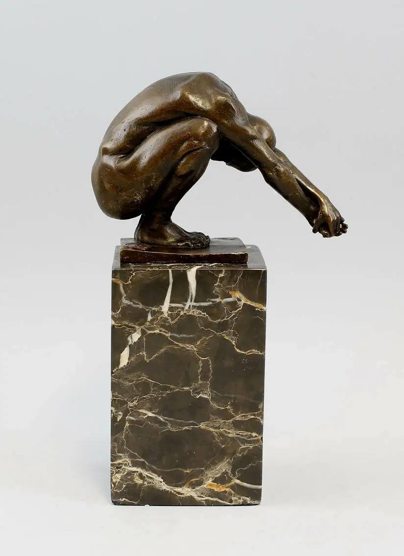 9937415 Bronze Skulptur Figur Mann nackt Kopfsprung Schwimmer sign.Milo 14x23cm 1