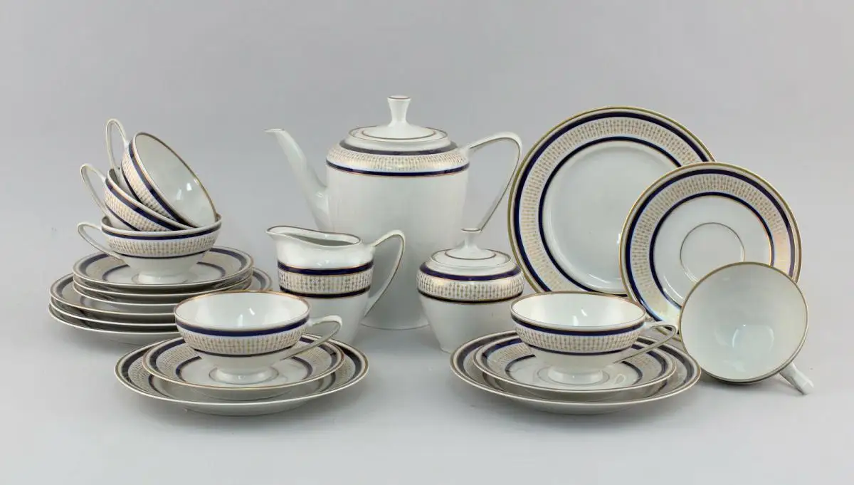 8640027 Porzellan Reichenbach Kobalt Goldstaffage Kaffee-Service 6 Personen 0