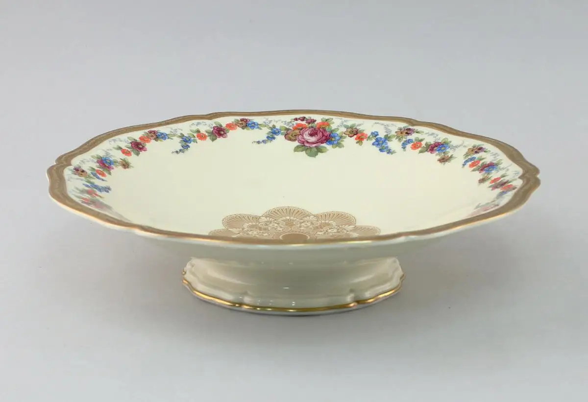 8640164 Porzellan Fußschale Rosenthal Blumendekor Chippendale 1