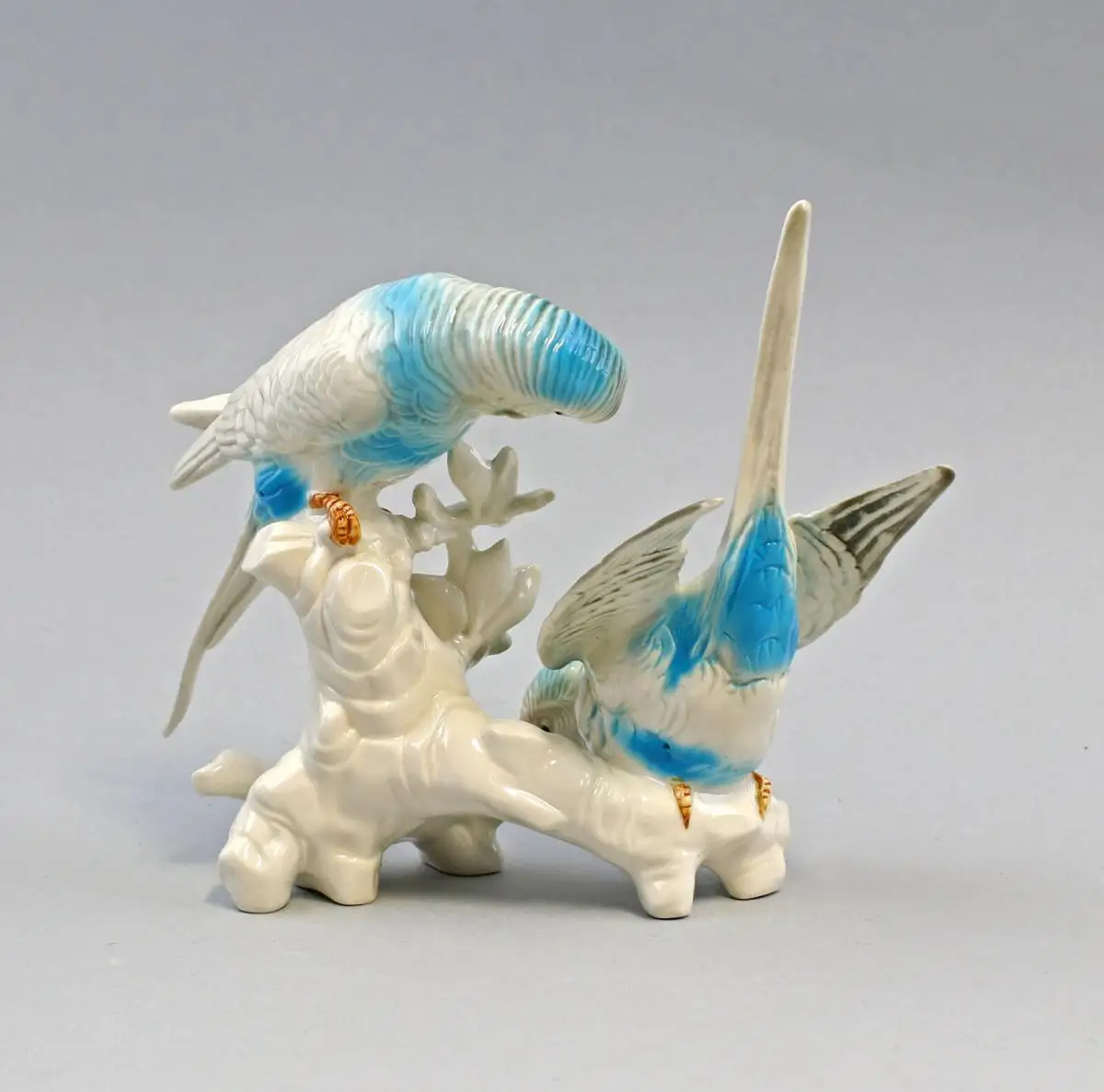 9959366 Porzellan Ens Figur Wellensittich-Paar türkis weiß 16x18cm 2