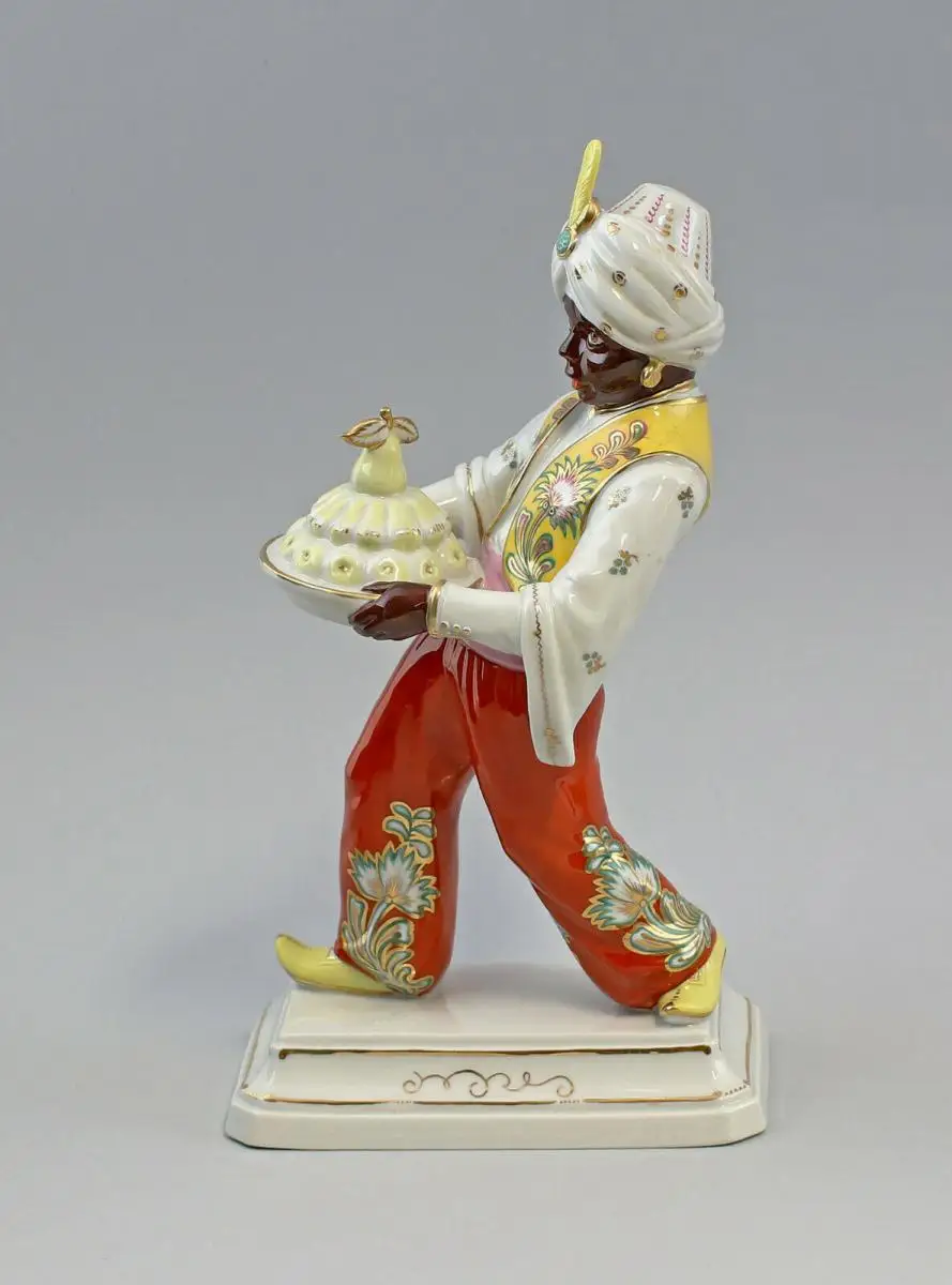 8440004 Porzellan Figur Mohr Obst Schale rot/gelb Kämmer Volkstedt Schlesinger 1