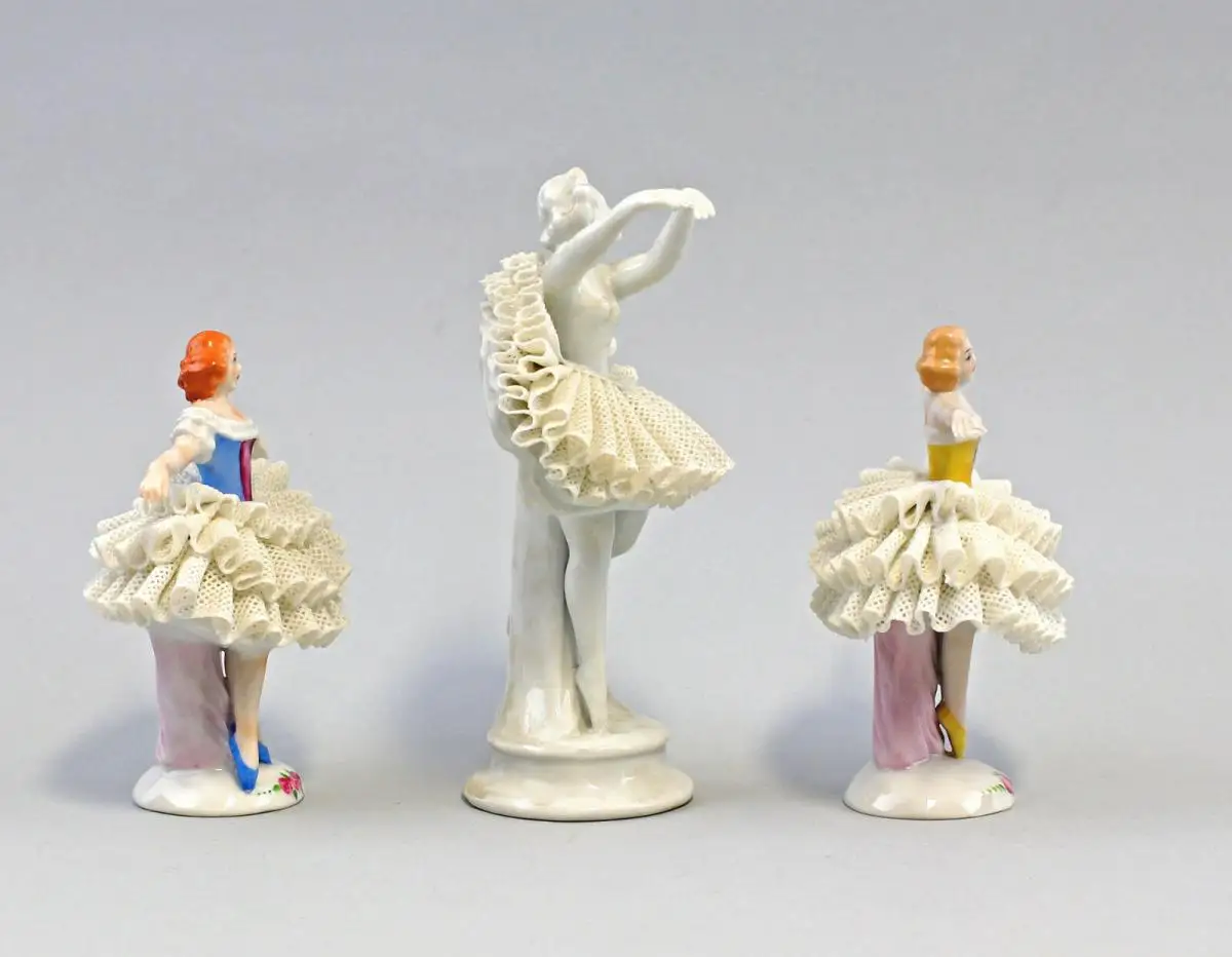 8340219 3 Porzellan-Figuren Spitzentänzerinnen Ballett Sitzendorf Thüringen 1