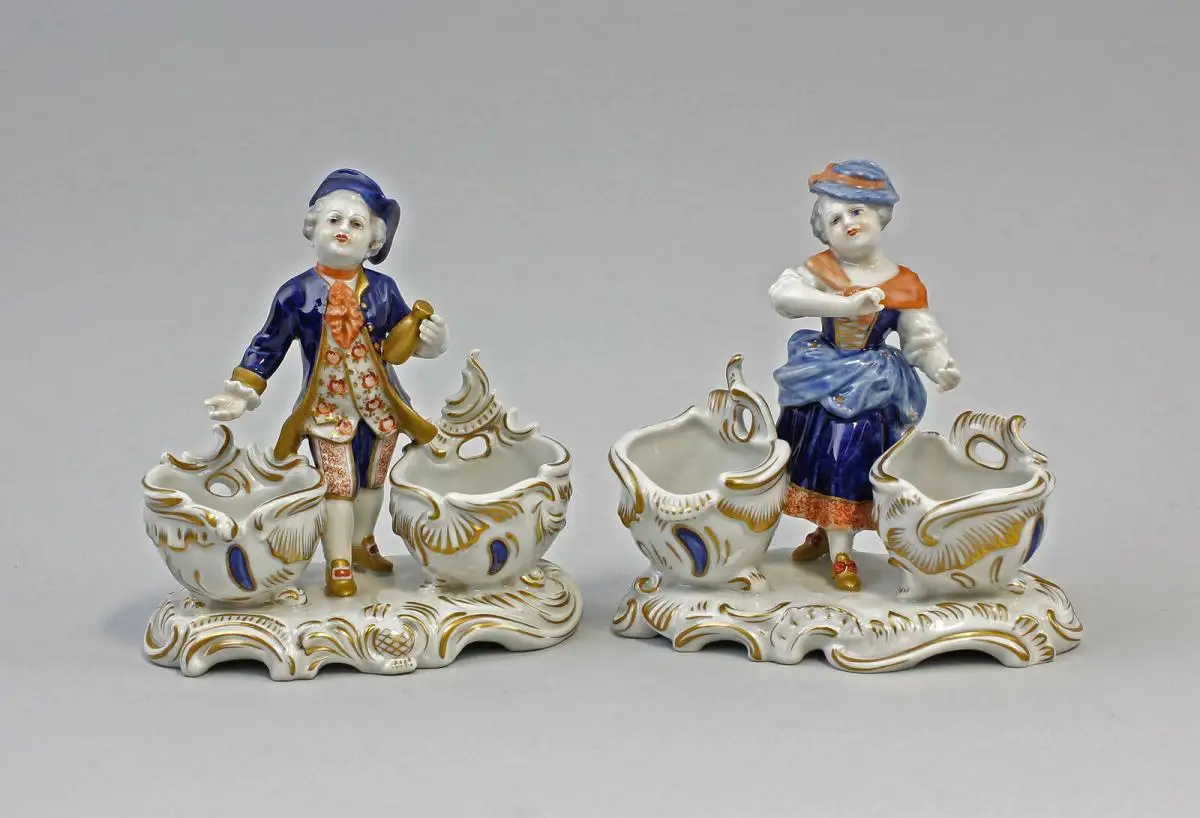 8340215 Paar Porzellan Figur Rokoko-Gewürzmenagen Volkstedt 0
