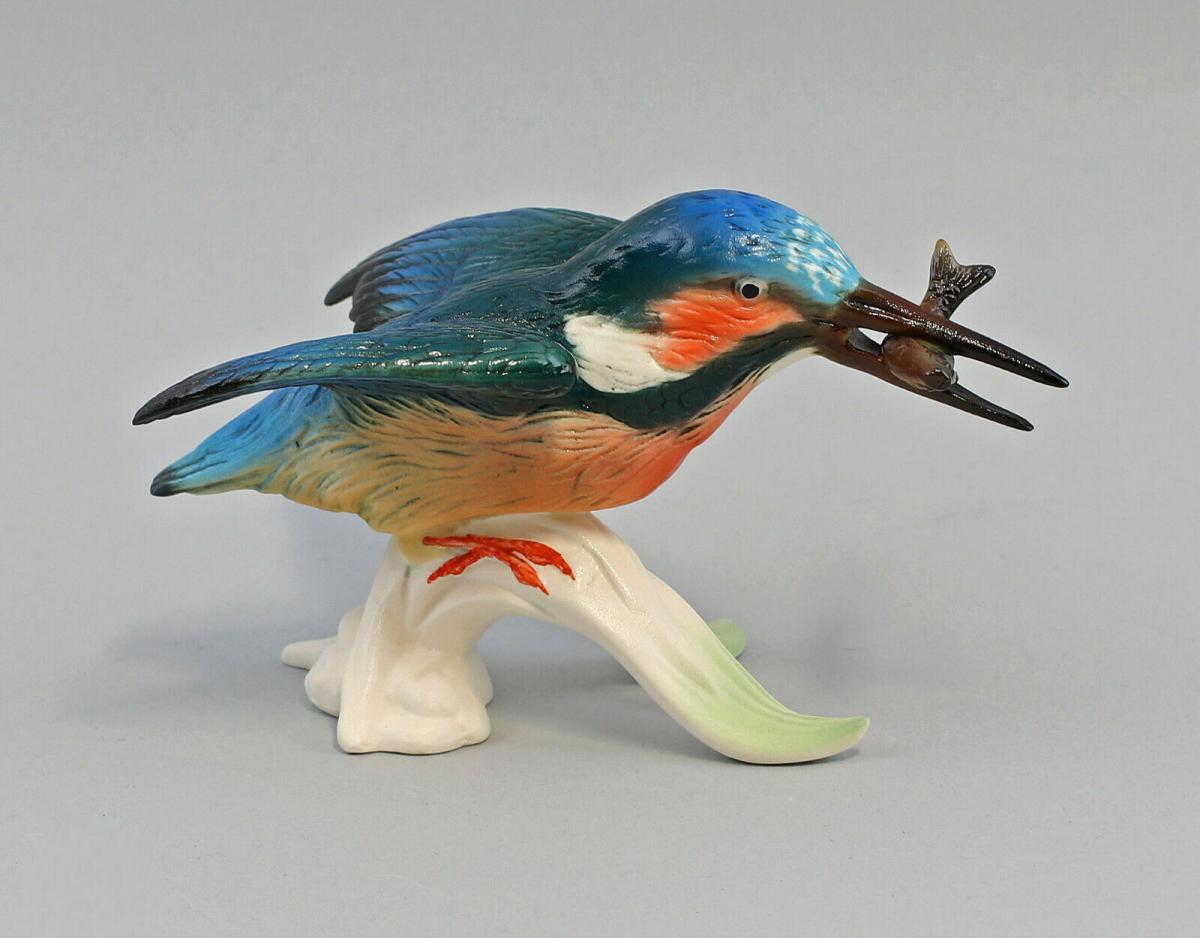 Porzellan Vogel Figur Fingerhut Kingfisher Grün Eisvogel Klima Sammlung 