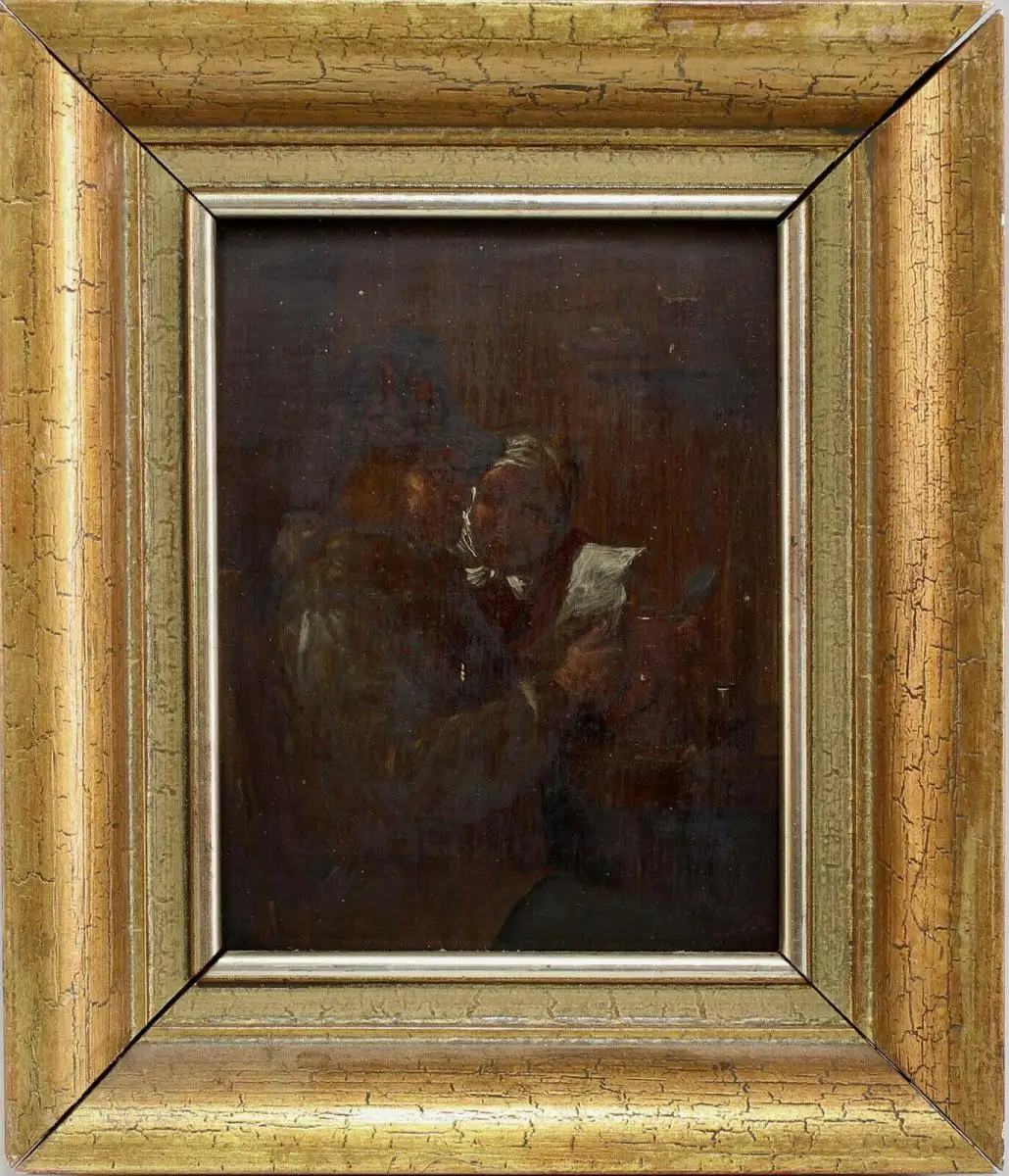 99860210 Gemälde Otto Vermehren, Brieflesendes Paar datiert 1890 25x22cm 0