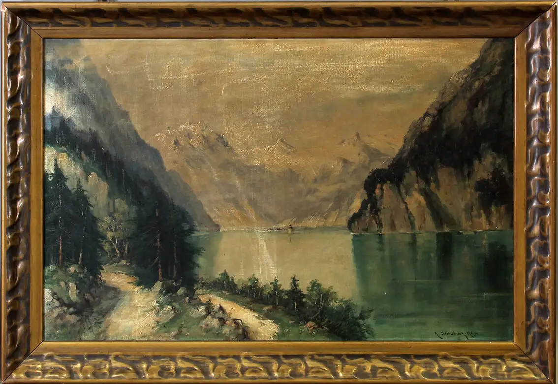 99860181 Ölgemälde signiert Sattelmair Königssee Alpen Bayern um 1900 0