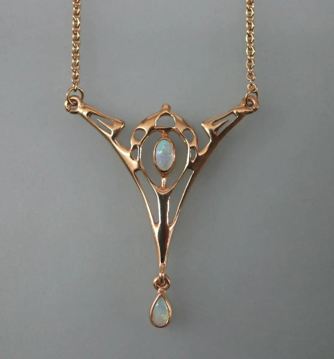 9906030-ds 925er Silber rotvergoldet Jugendstil-Collier mit Opal 0