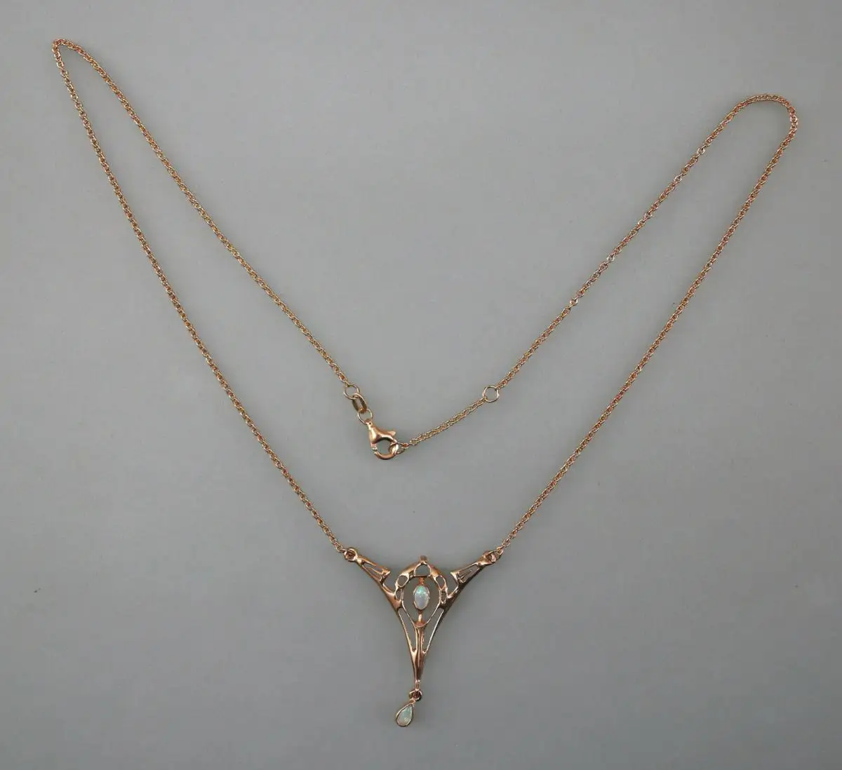 9906030-ds 925er Silber rotvergoldet Jugendstil-Collier mit Opal 1