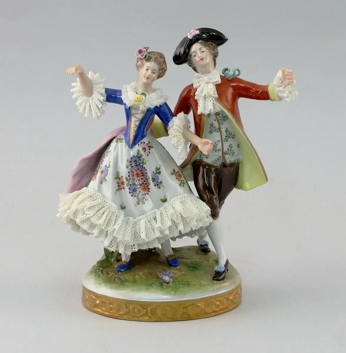8640067 Porzellan-Figur Rokoko Spitzentänzerin Paar Älteste Volkstedt Thüringen 0