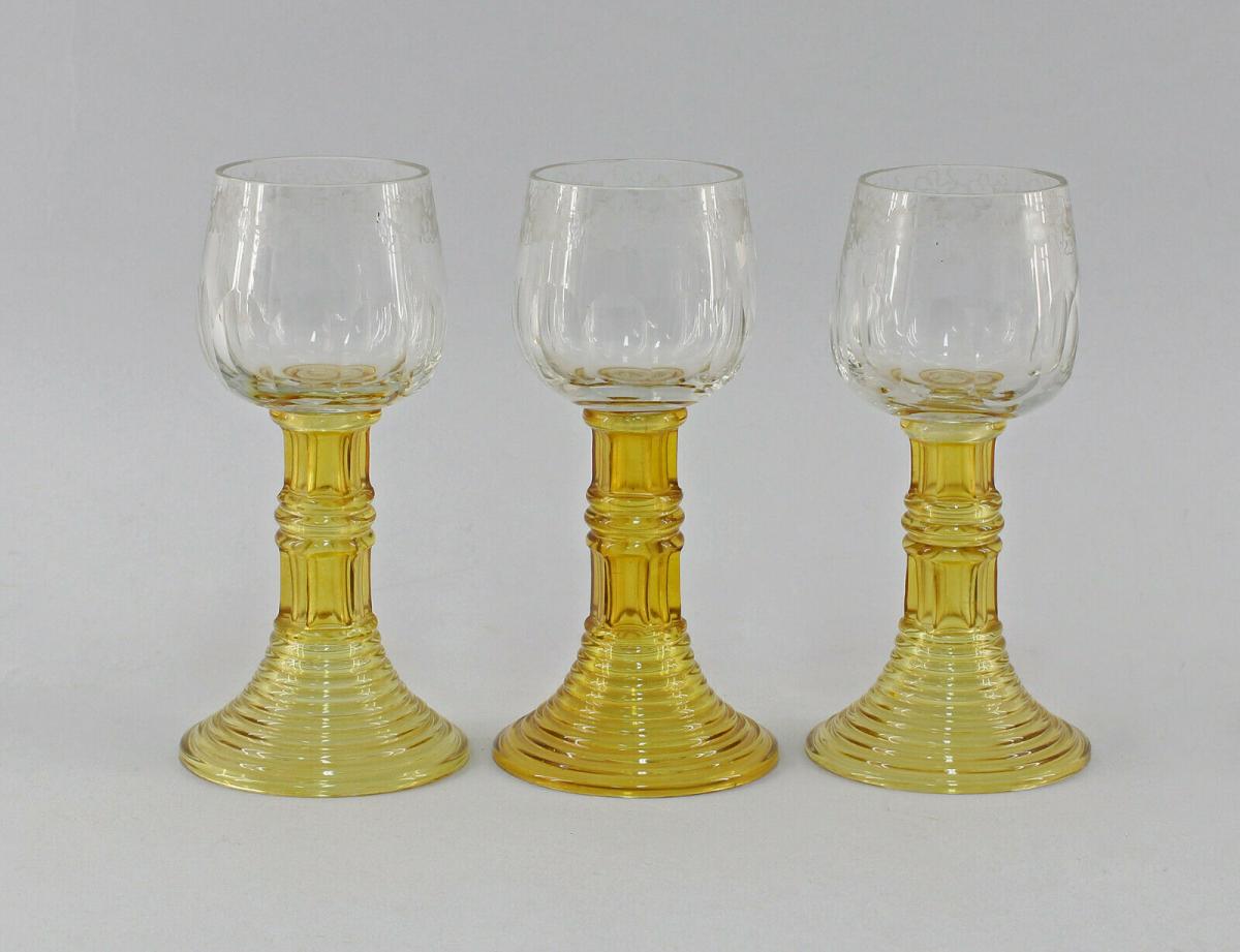 edler Theresienthal Prunk Römer Weinrömer Glas Emailmalerei Golddekor um 1890 