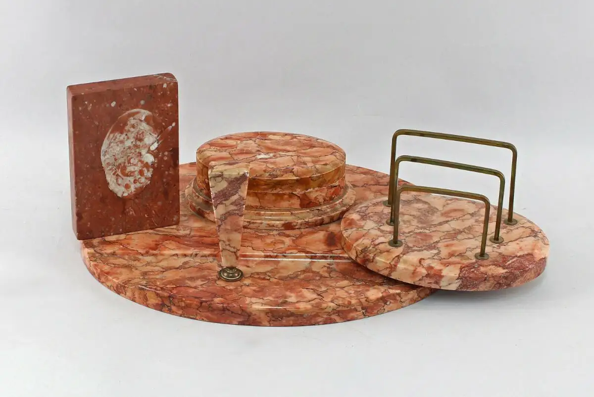 8470007 Schreibtischgarnitur Stein Art déco um 1920 Briefständer Tintenfass 0