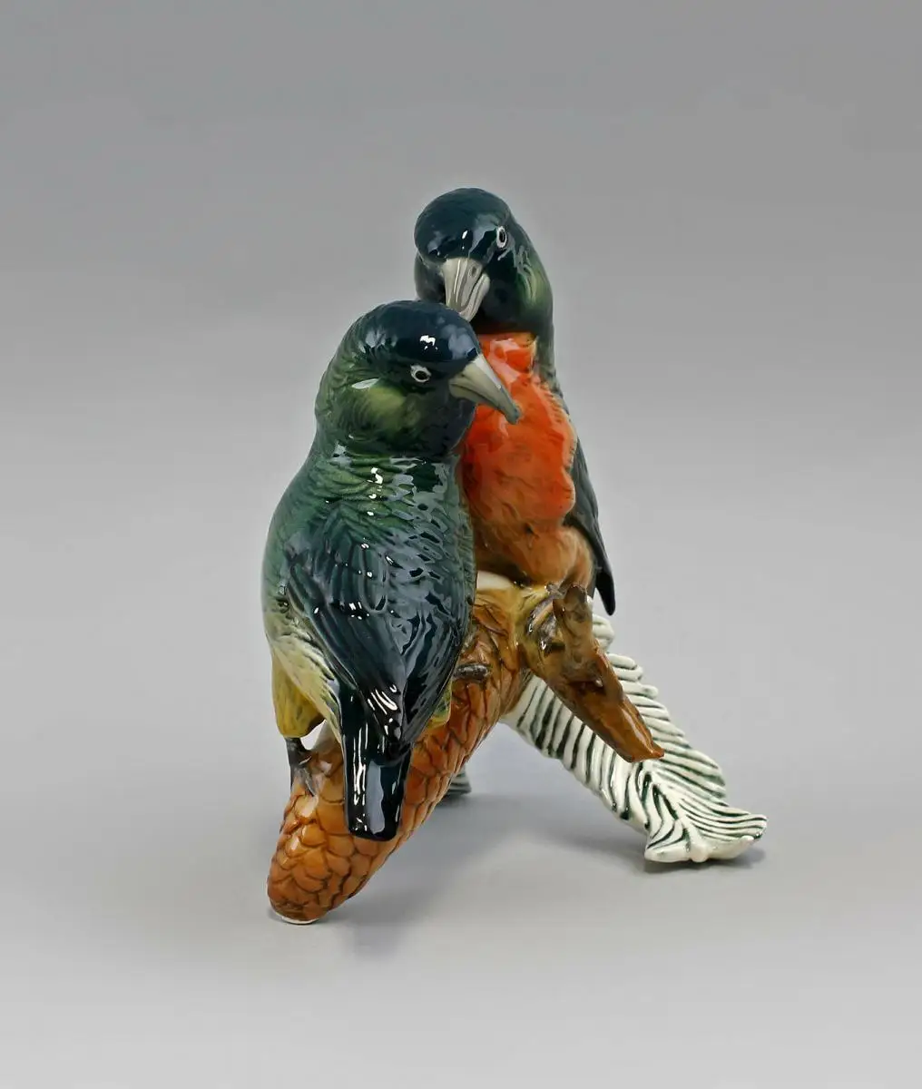 9941599 Vogel Porzellan Figur Kreuzschnabel-Gruppe grün Ens 16x12x17cm 3