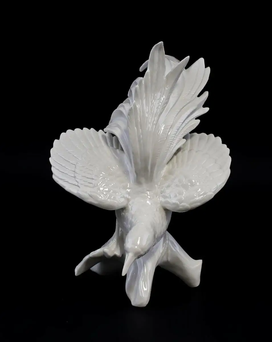 9959360 Porzellan Ens Figur großer Paradiesvogel weiß H21cm 1