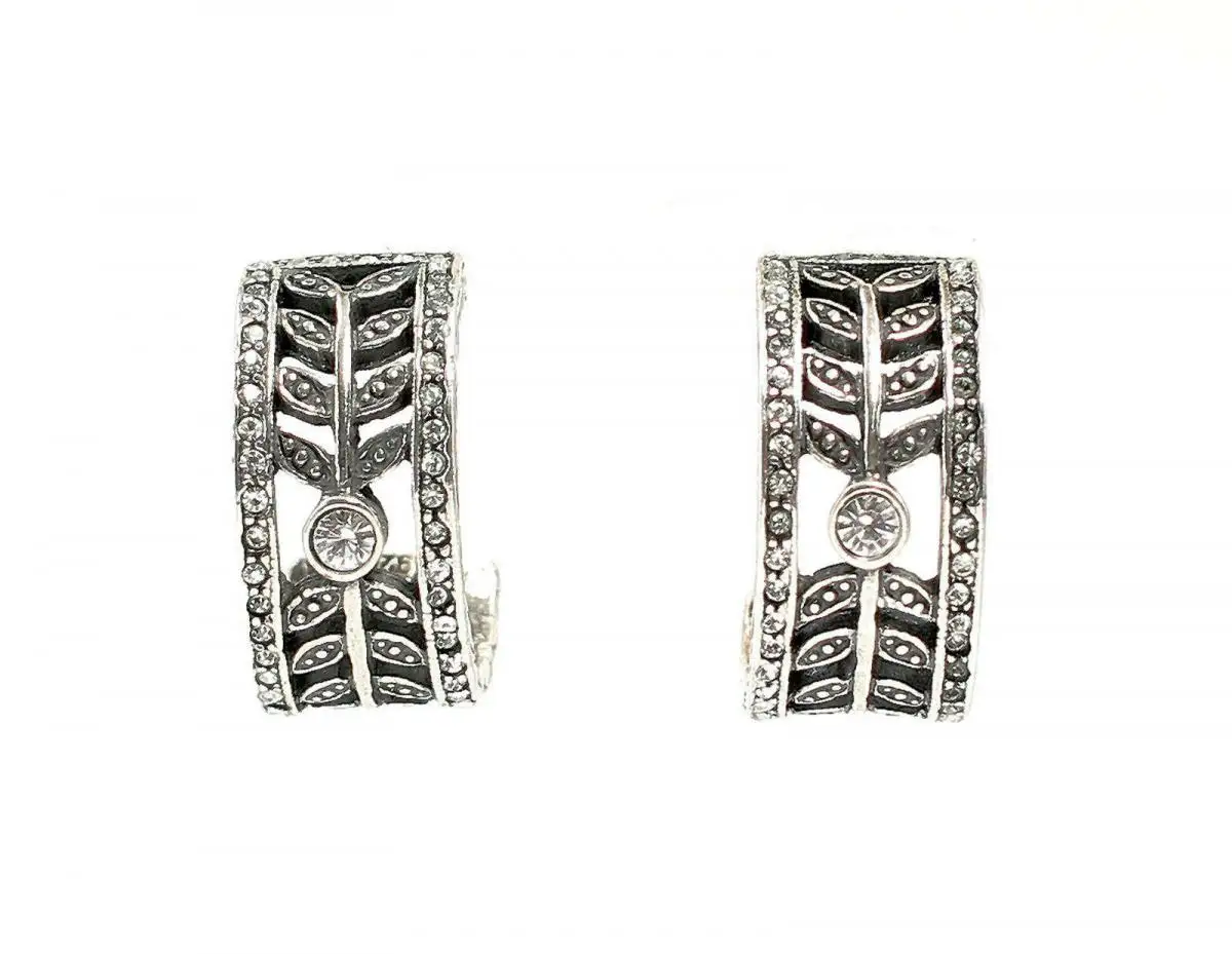9901438 Ohrringe Halb-Creolen mit Swarovski-Steinen floral 925er Silber L2cm 2