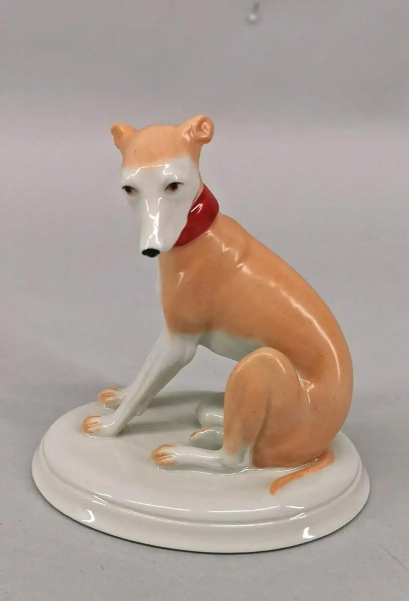 9944419 Kämmer Porzellan Figur sitzender Windhund braun H10,5cm 0
