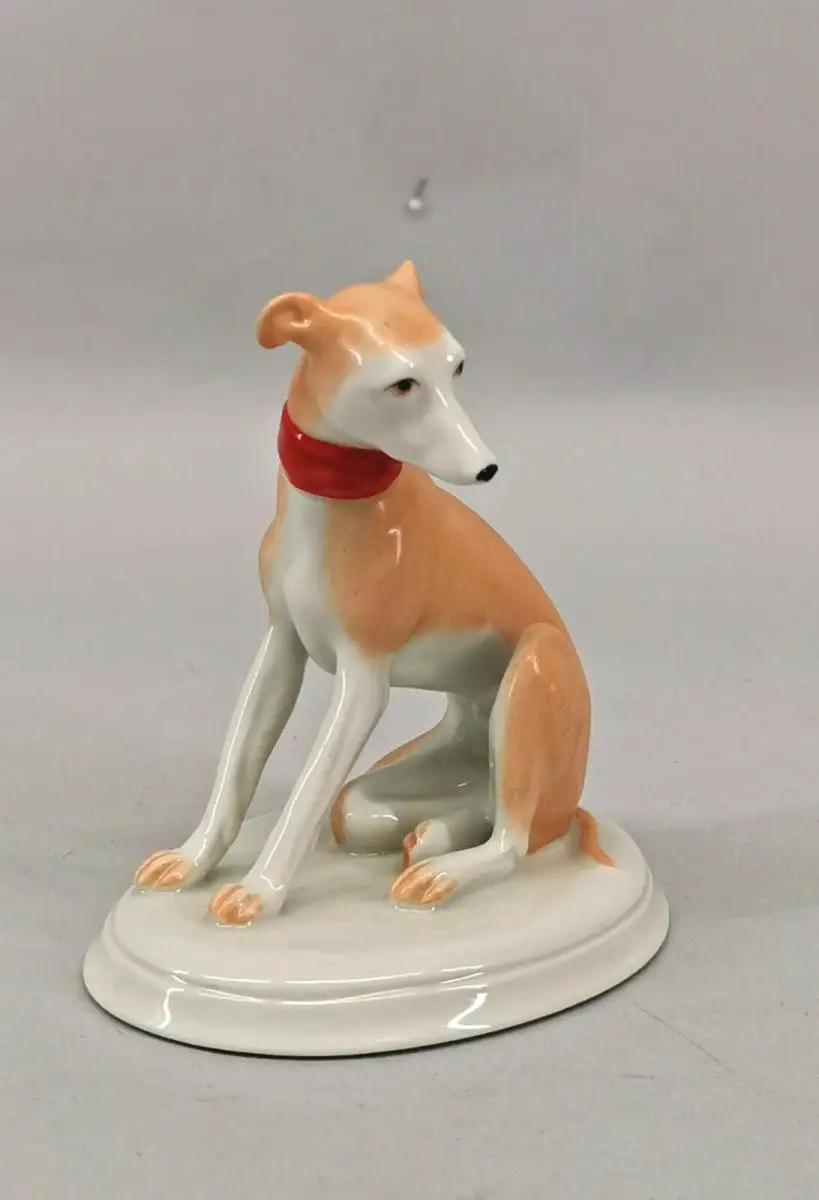 9944419 Kämmer Porzellan Figur sitzender Windhund braun H10,5cm 1