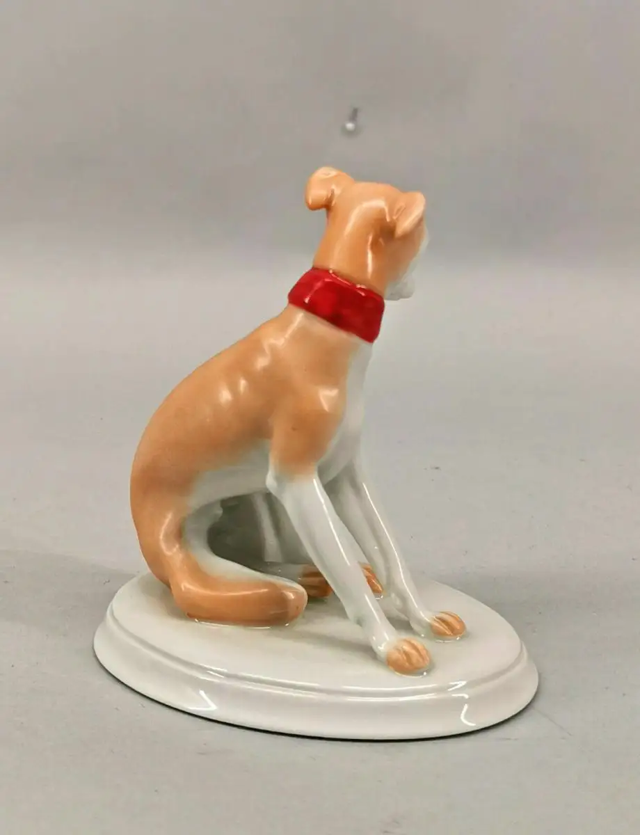 9944419 Kämmer Porzellan Figur sitzender Windhund braun H10,5cm 2
