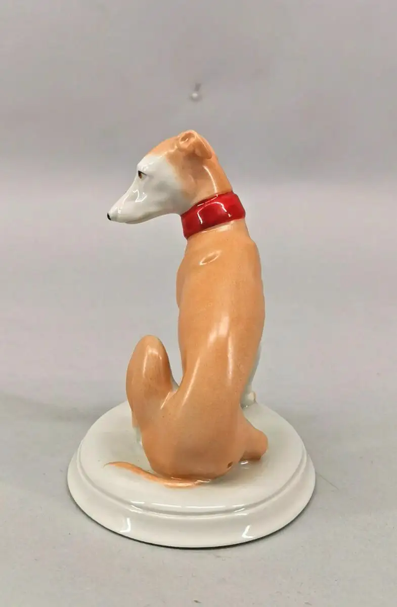 9944419 Kämmer Porzellan Figur sitzender Windhund braun H10,5cm 3