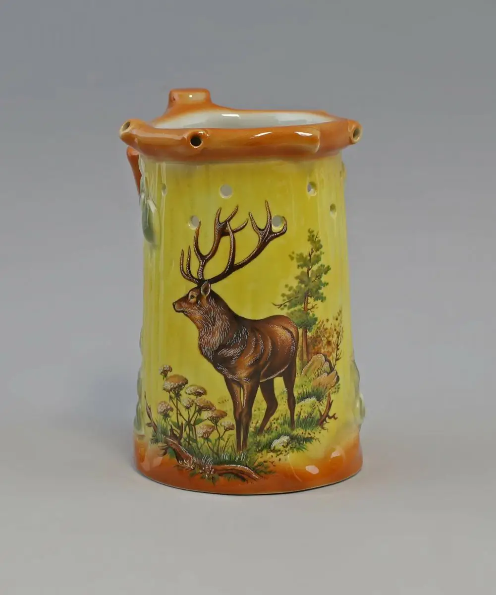 9942797 Porzellan Scherz-Bierkrug Jagdmotiv Hirsch Wagner&Apel H17,5cm 0