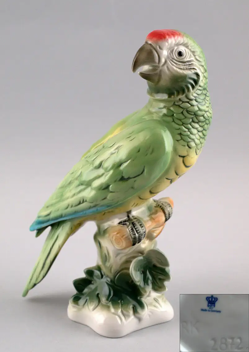 9942119-ds Wagner&Apel Porzellan Figur Ara Papagei grün H22cm 0