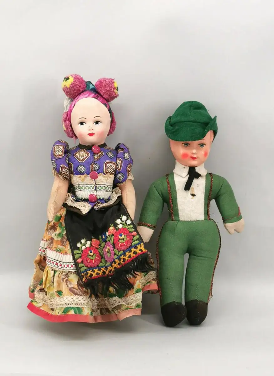 99810023 Paar Alte Trachtenpuppen Puppen Pappmacheé-Kopf L30cm 0