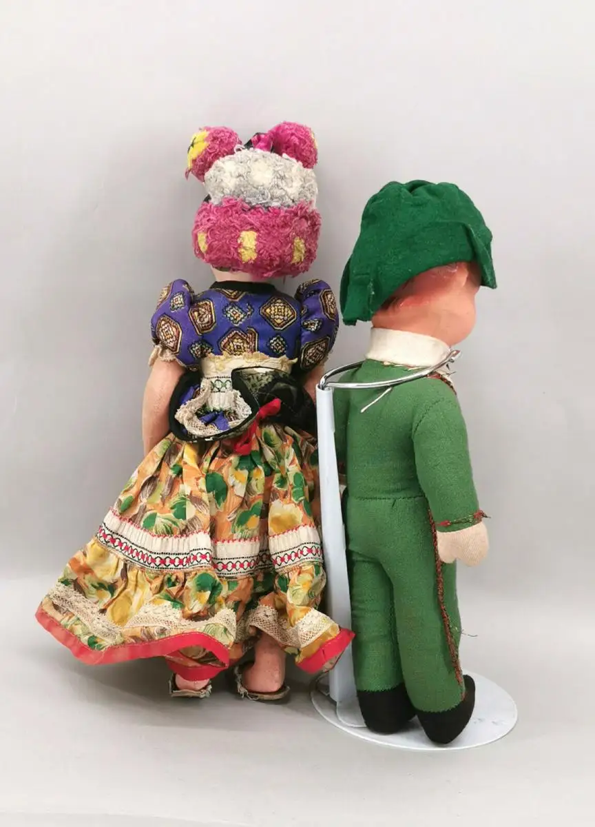99810023 Paar Alte Trachtenpuppen Puppen Pappmacheé-Kopf L30cm 1