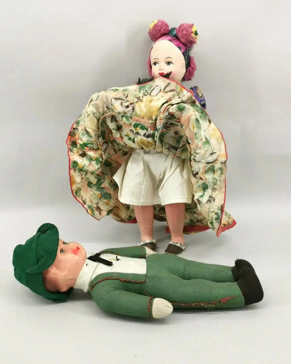 99810023 Paar Alte Trachtenpuppen Puppen Pappmacheé-Kopf L30cm 2