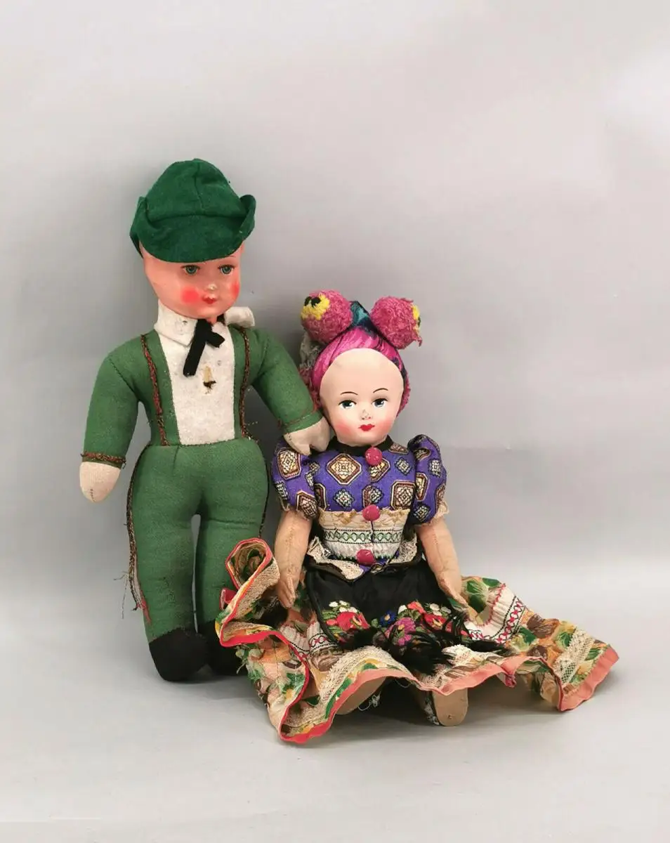 99810023 Paar Alte Trachtenpuppen Puppen Pappmacheé-Kopf L30cm 3