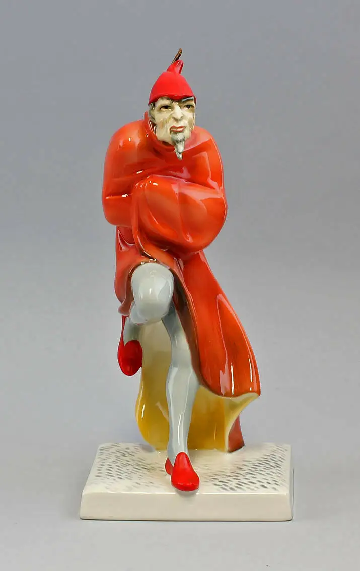 9941153 Porzellan Figur Mephisto rot grau Ens H24,5cm 1